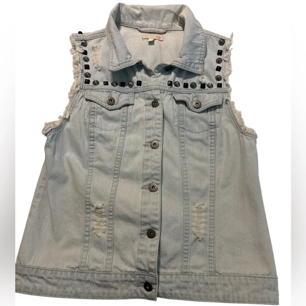 GB Studded & Distressed Light Wash Denim Vest - Size M